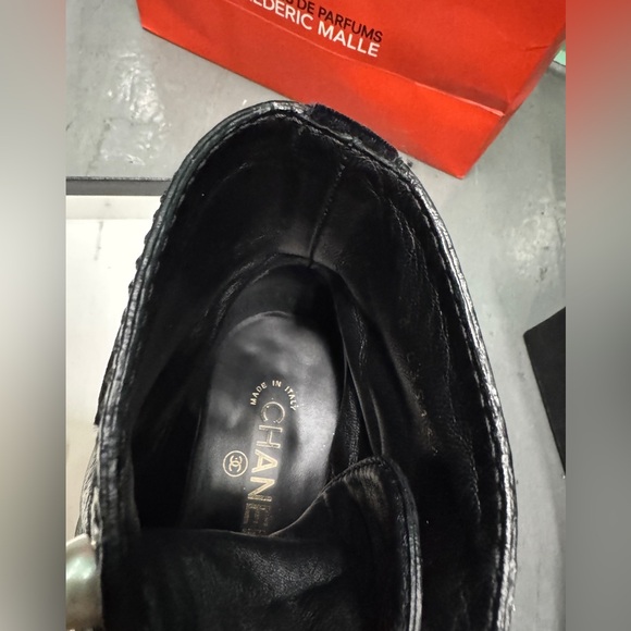 Chanel classic black patten lace up combat boot. - Picture 9 of 10